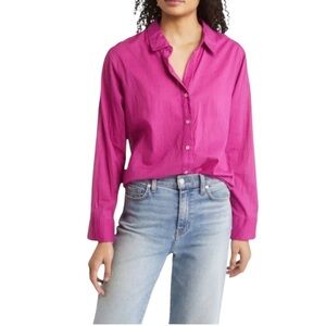 Nic & Zoe NEW Crinkle Button Up Cotton Shirt Orchid Petal Color Women's Size XL